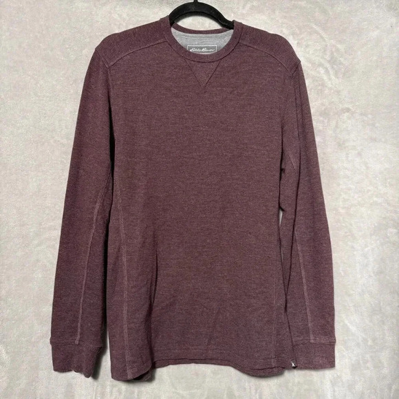 Eddie Bauer Sweatshirt Mens Medium Maroon Waffle Knit Long Sleeve Pullover - Picture 1 of 5